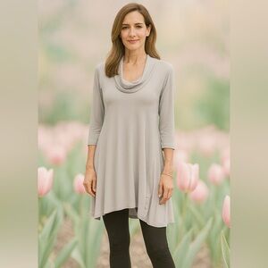 Sympli Light Gray Tunic Top with Button Detail